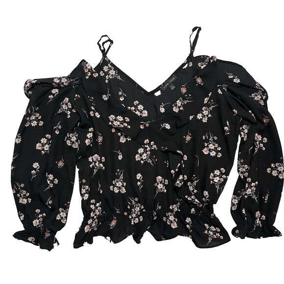 Y2k Moa Moa Black Off Shoulder Black Ruffle Peplum Off Shoulder Blouse XL - Picture 1 of 5